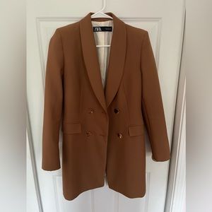 Double Breasted Tan Zara Blazer Coat